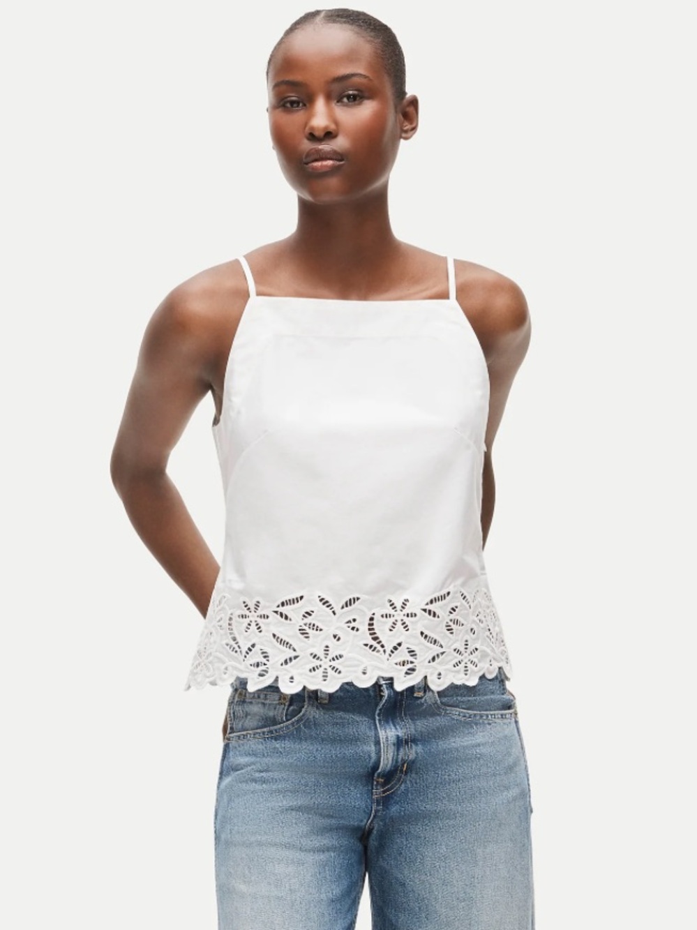 J crew Embroidered high-neck top in cotton poplin
